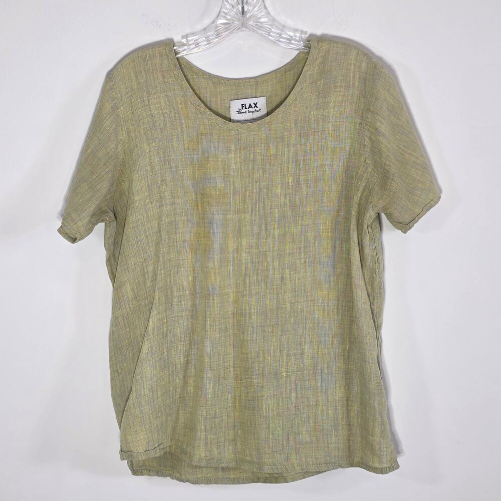 FLAX by Jeanne Engelhart Linen Short Sleeve Top Women’s Small Sage Green Boxy